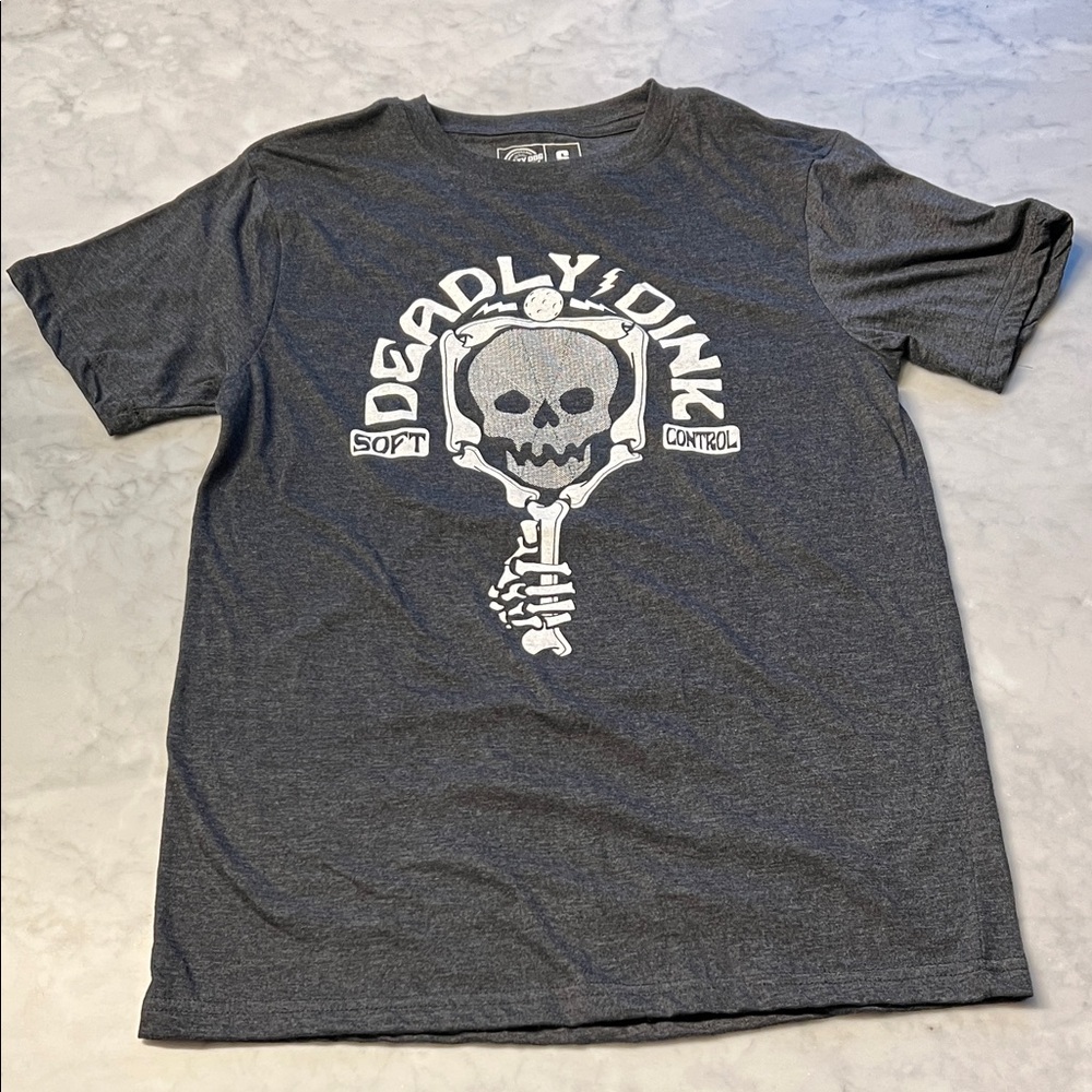 Crazy dog T-shirts. Deadly dink. Pickle ball. Skull. Men’s small. NWT.